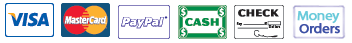 Visa, MasterCard, PayPal, Cash, Check, Money Order